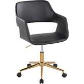 Margarite Office Task Chair in Gold & Black Leatherette